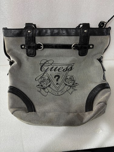 Guess grey canvas handbag tote - grey,