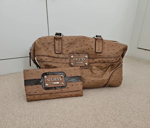 Guess brown handbag and purse - and,